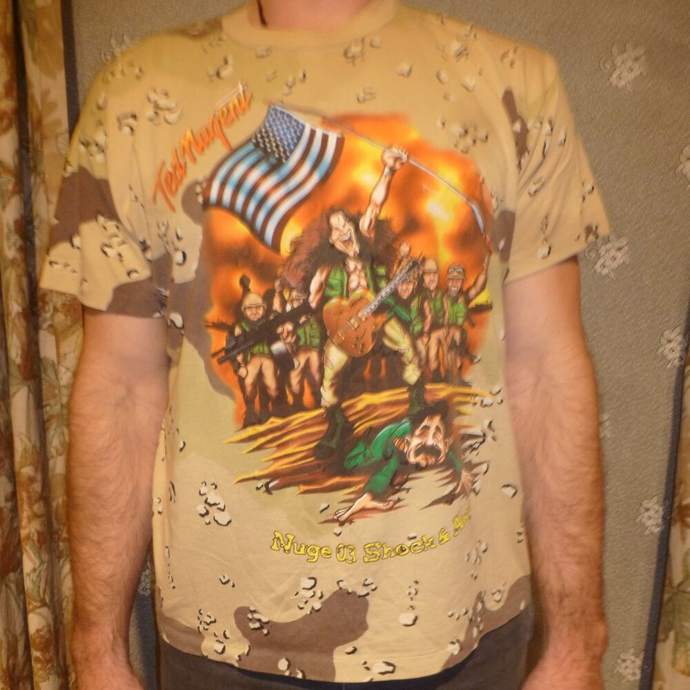 Vintage  Ted Nugent by ROTHCO Men's 2003 Nuge Shock & Awe Tour  T-Shirt Tan XXL